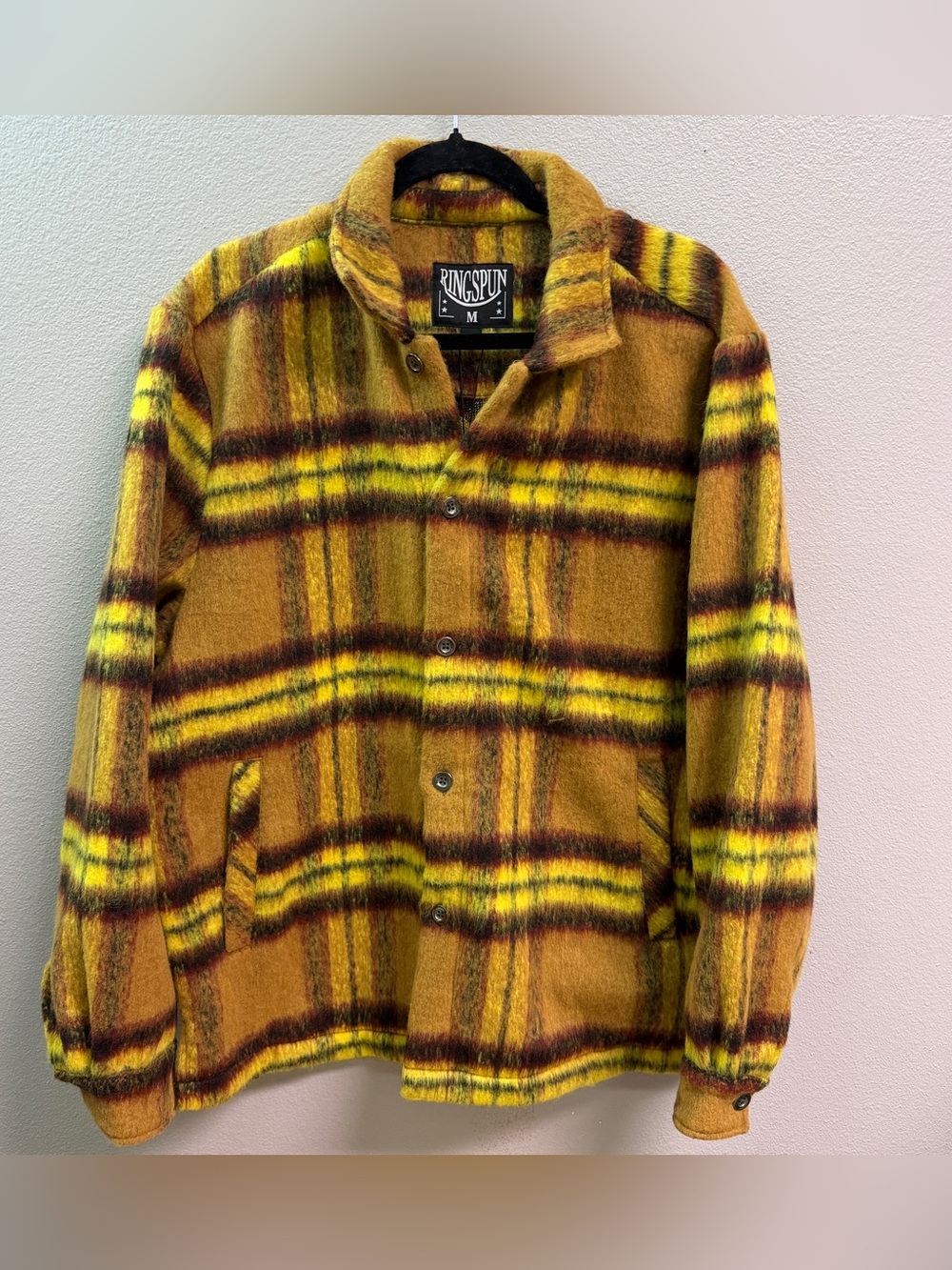 Men's Yellow Plaid Brushed Wool Jacket (fuzzy)